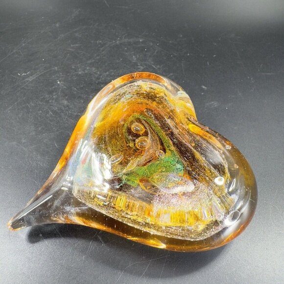 Hand Blown Art Glass Heart Figurine Paperweight Multicolor Swirls Artist Signed - Picture 15 of 16